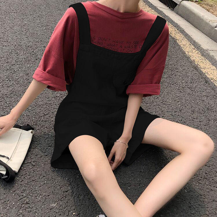 Large size fat mm spring and autumn denim overalls women's Korean version loose straight tube suspenders temperament all-match jumpsuit trousers