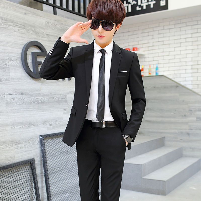 Korean men's suit slim suit three piece men's casual business suit British professional suit