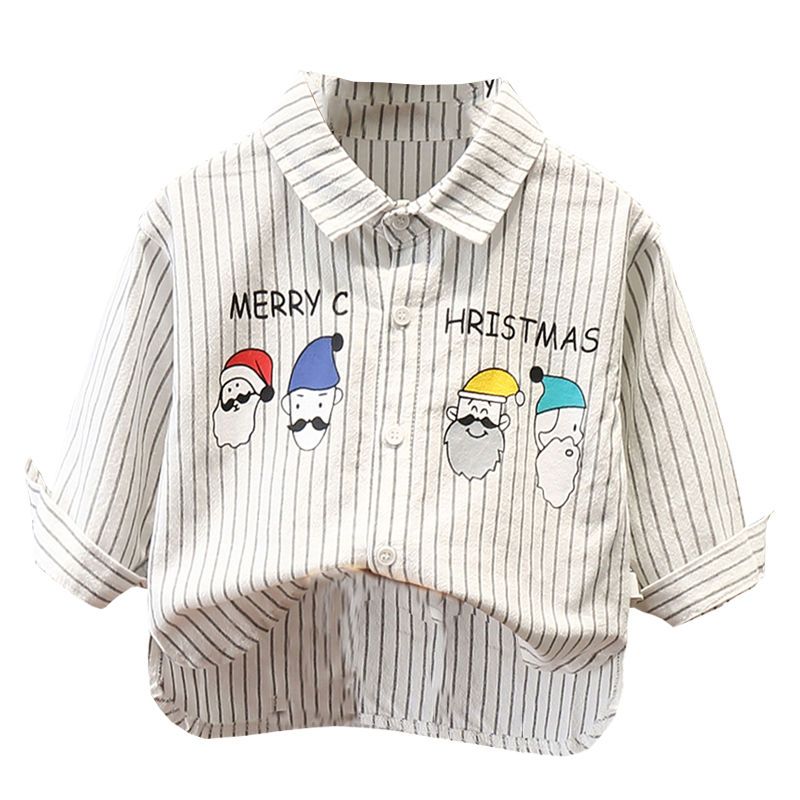 男童宝宝时尚竖条纹长袖衬衫婴儿童装2020春秋韩版中小童卡通上衣