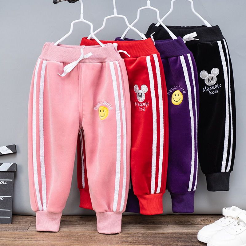 Boys' Plush trousers middle and young children wear warm pants in spring and autumn, children's thickened sports pants and girls' casual pants