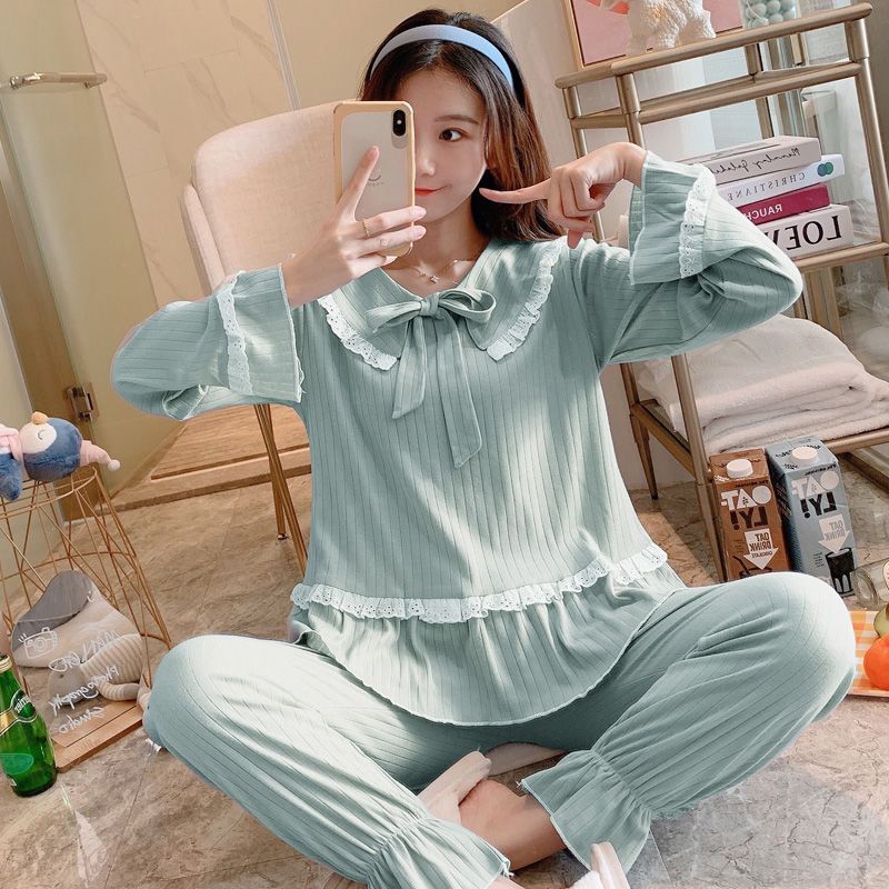 Women's pajamas spring and autumn long-sleeved thin section cotton princess wind Korean version cute student home service sexy two-piece suit