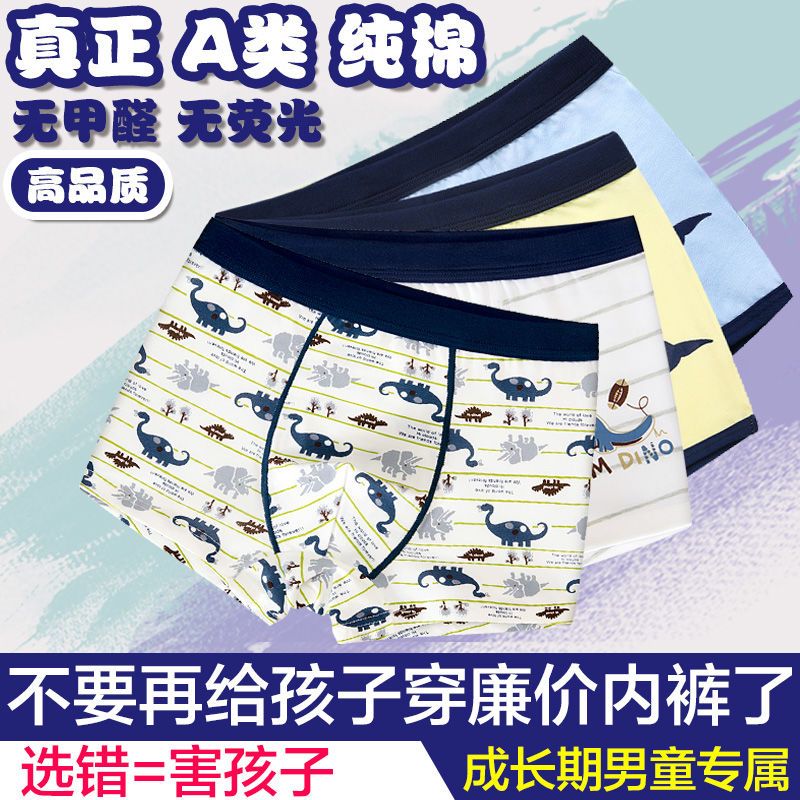 2 / 4 class a pure cotton boys' underwear flat angle middle school children's quadruped Pants Boys' and students' shorts