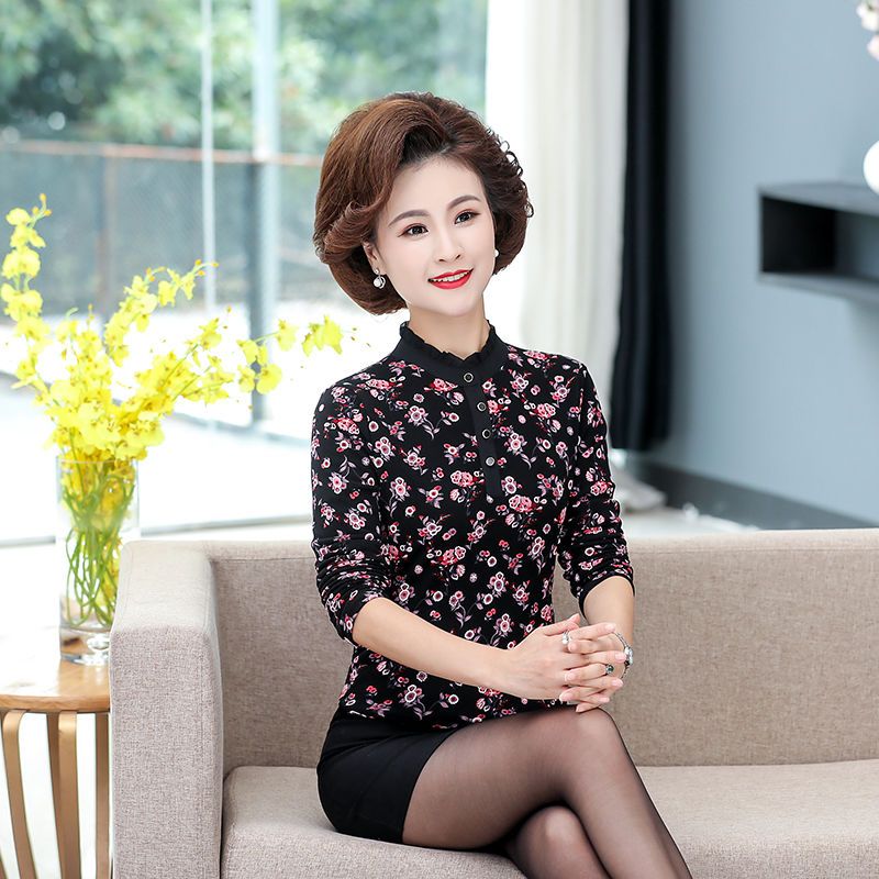 媽媽裝秋冬打底衫加絨加厚保暖上衣40歲50中老年女裝長袖T恤小衫