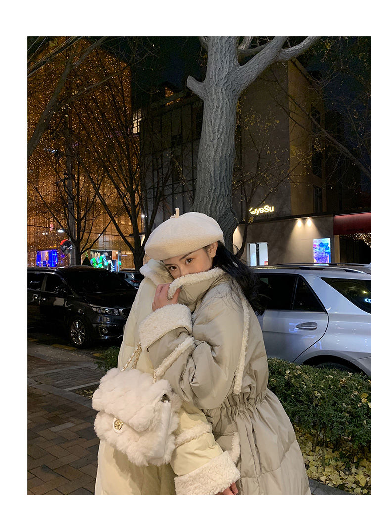 羽绒服女2020冬季新款羊羔毛拼接中长款韩国东大门白鸭绒羽绒外套