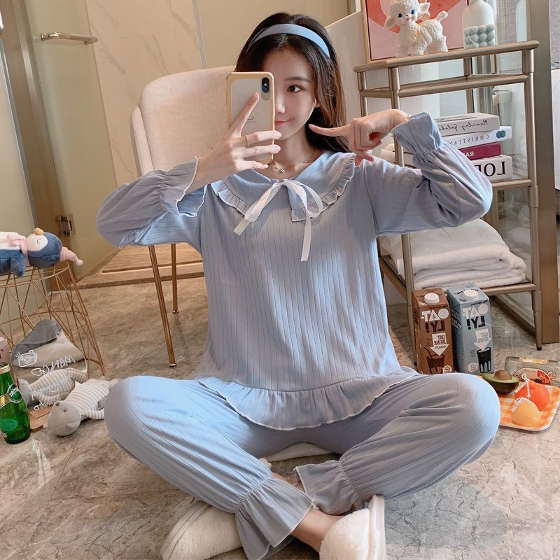 Women's pajamas spring and autumn long-sleeved thin section cotton princess wind Korean version cute student home service sexy two-piece suit