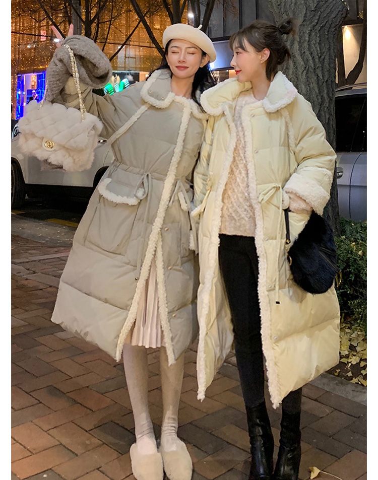 羽绒服女2020冬季新款羊羔毛拼接中长款韩国东大门白鸭绒羽绒外套