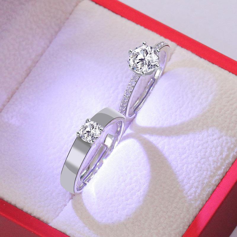 结婚对戒仿真925镀银情侣钻戒男女订婚戒指一对活口可调节1克拉结