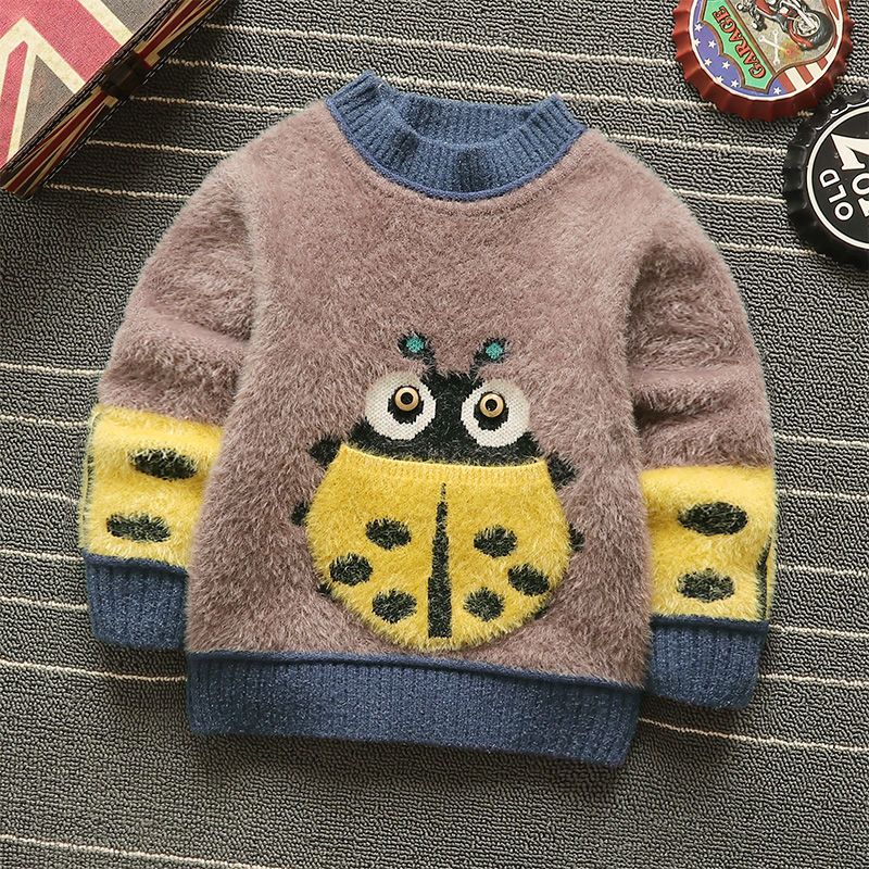 儿童毛衣0-5岁宝宝韩版可爱斑马秋冬针织衫3岁男童外穿加绒水貂绒
