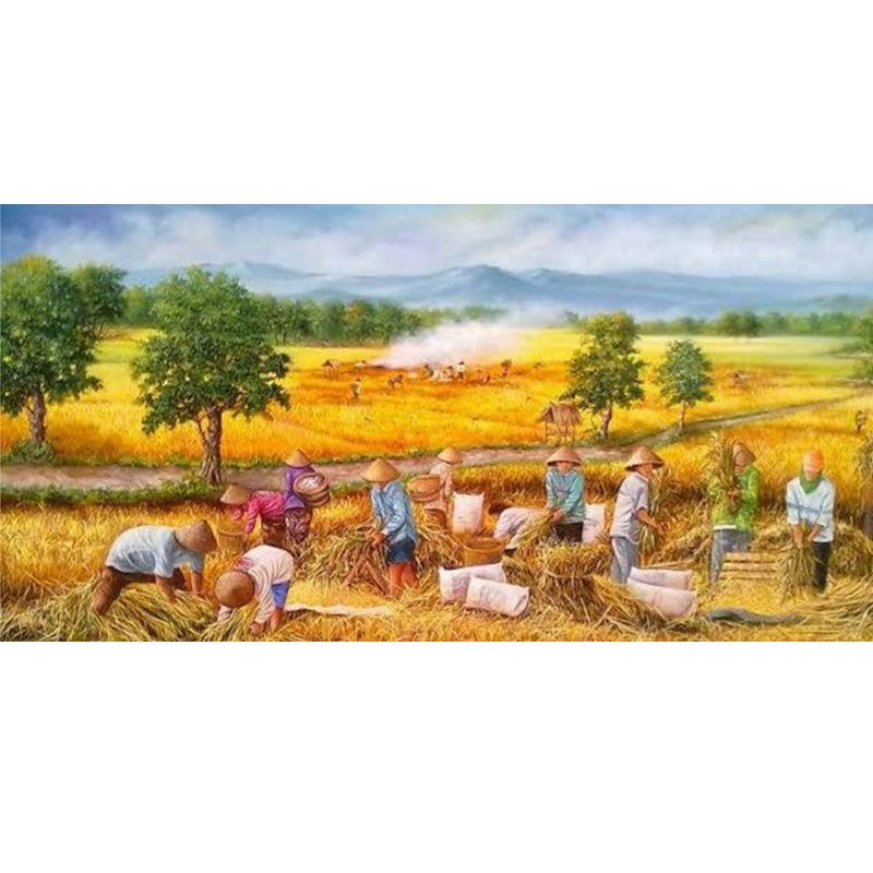 新款钻石画满钻diy手工点钻秋收田园外贸农耕点钻十字绣客厅画