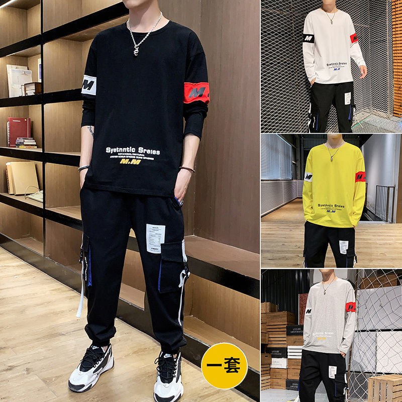 Boys' long sleeve T-shirt fashion brand Korean fashion loose ins students' handsome overalls a set of autumn clothes