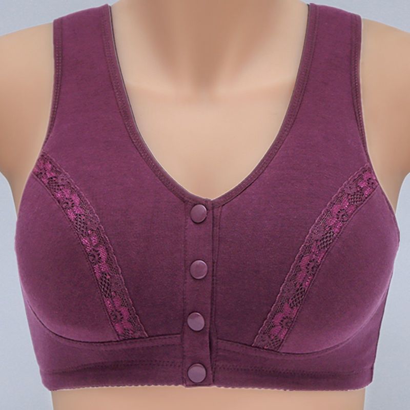 Middle-aged and elderly mother women middle-aged no steel ring front buckle pure cotton bra large size bra cotton underwear vest style thin