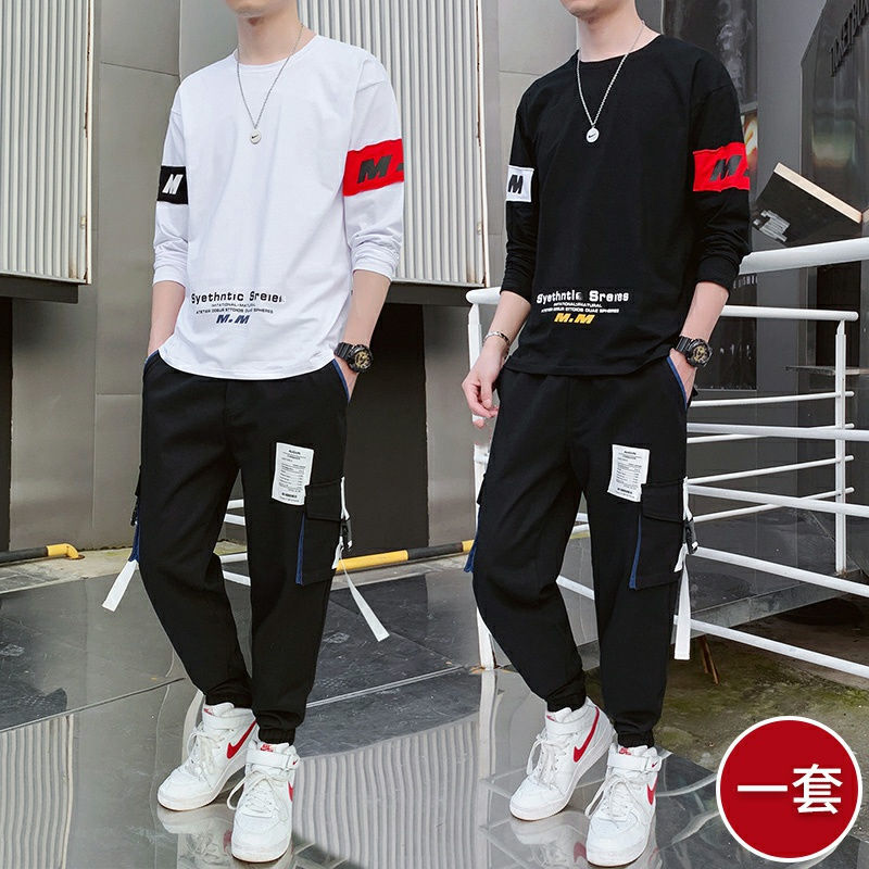 Boys' long sleeve T-shirt fashion brand Korean fashion loose ins students' handsome overalls a set of autumn clothes