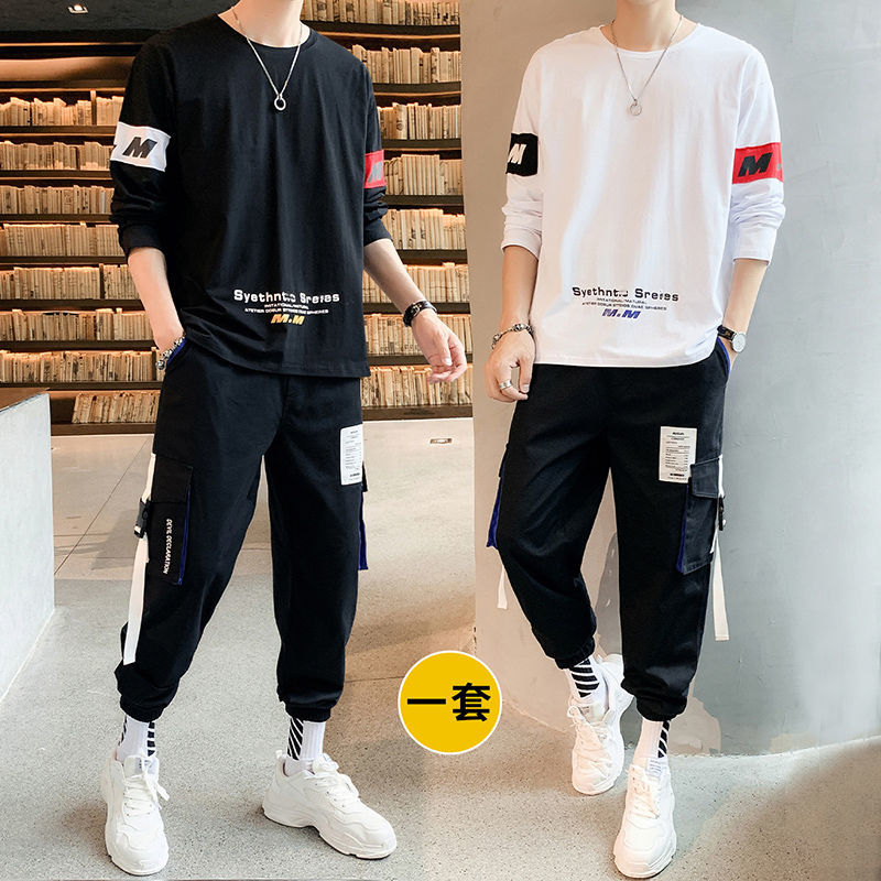 Boys' long sleeve T-shirt fashion brand Korean fashion loose ins students' handsome overalls a set of autumn clothes