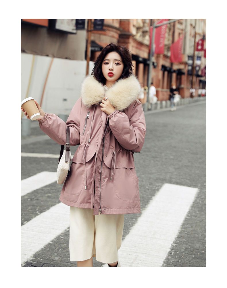 2020年新款女中长款时尚收腰派克服外套风衣学生韩版可拆卸棉服女