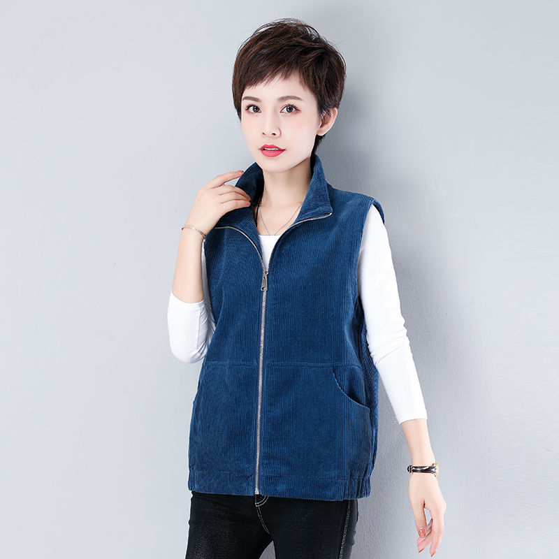 [with lining] spring and autumn new middle-aged and elderly vest women's plus-size corduroy outerwear vest sleeveless jacket vest