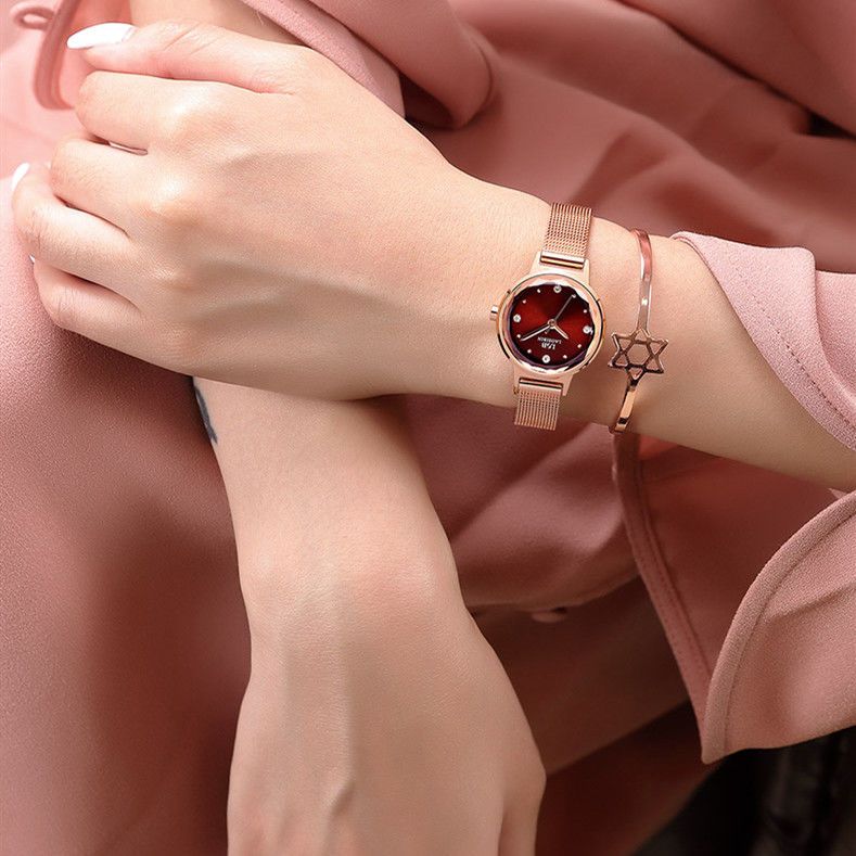 Lawsbine genuine watch female student Korean version simple ins net red non mechanical women's watch waterproof diamond mesh belt Watch