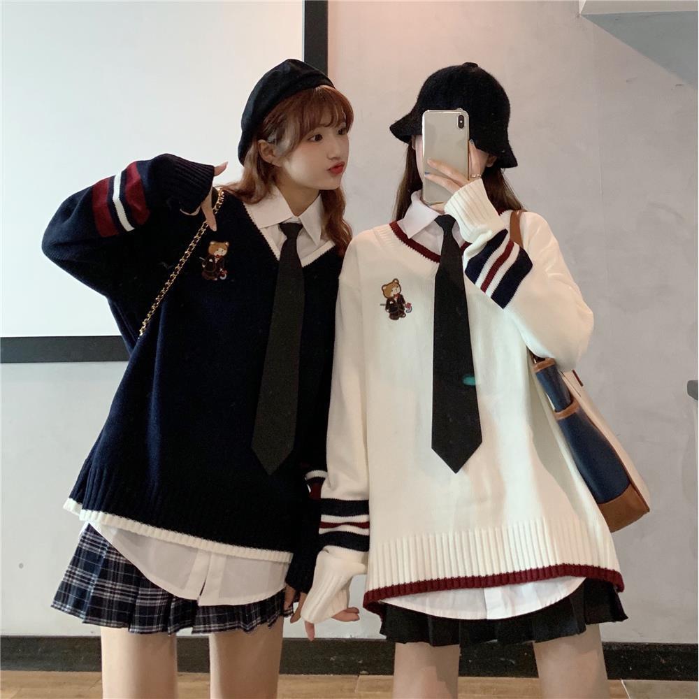 四件套裝/單件春秋新款寬鬆JK制服韓版學院風針織衫毛衣百褶裙子