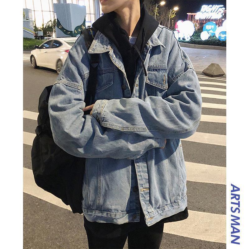 @Catch up with the Hong Kong Style autumn men's loose washed denim jacket Korean fashion student jacket