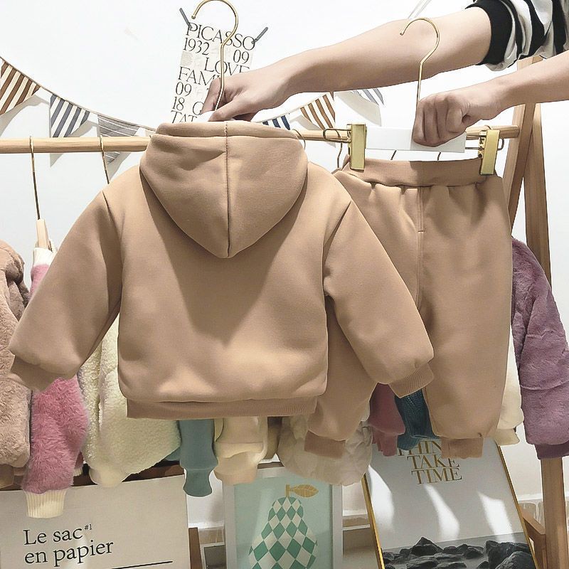 Baby fleece thickened sweater suit autumn and winter baby children's clothes boys and girls 0-3 years old two-piece set children
