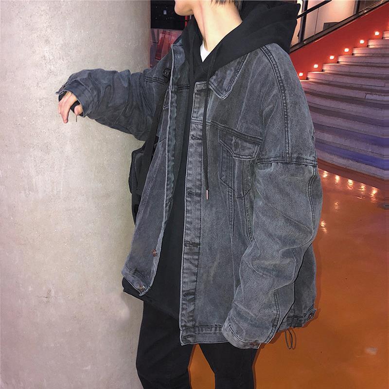 @Catch up with the Hong Kong Style autumn men's loose washed denim jacket Korean fashion student jacket