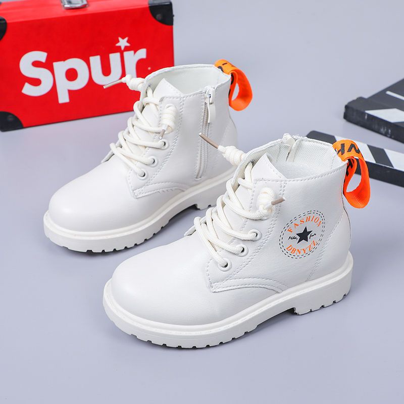 Children's warm Martin boots boys and girls winter waterproof leather cotton shoes boys and girls Plush thickened soft soled antiskid short boots