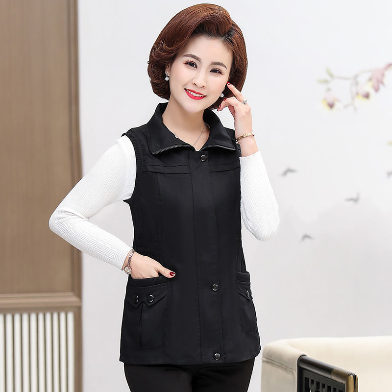Middle-aged and elderly women's spring and autumn vest mid-length mother's clothing large size new cotton coat vest vest vest vest