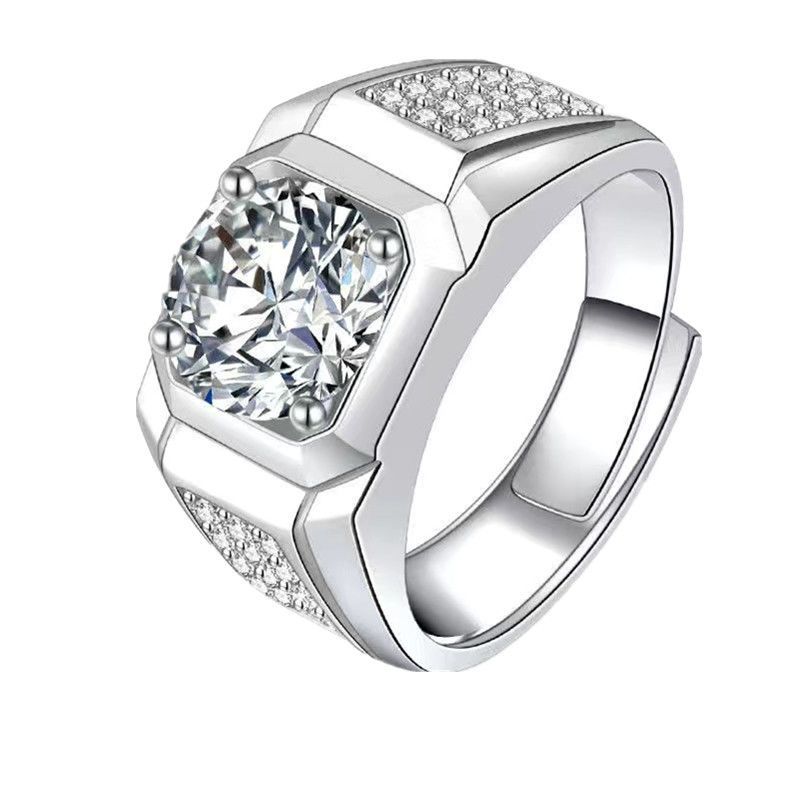 莫桑钻石戒指男潮炫酷霸气满钻3克拉钻戒镀白金男士开口活口戒指