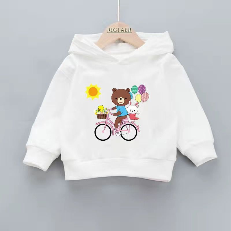  boys and girls hooded sweater spring and autumn new baby middle and big children cartoon foreign style jacket tops children's bottoming