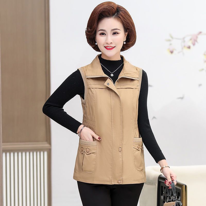 Middle-aged and elderly women's spring and autumn vest mid-length mother's clothing large size new cotton coat vest vest vest vest