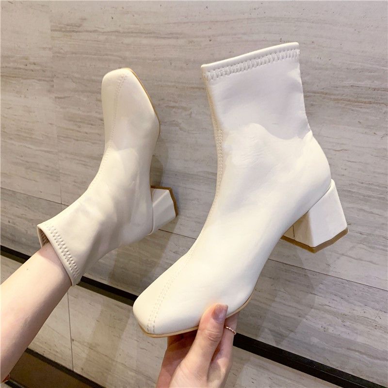 Martin boots female student short boots autumn new Mid Heel square head British style square heel single boots thin boots high heels thick heels