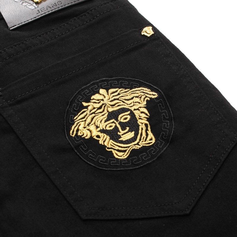 秋冬黑色牛仔裤男士潮牌美杜莎刺绣休闲长裤韩版潮流修身小脚裤子