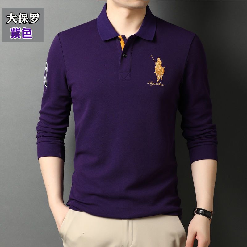 Men's authentic long sleeve 100% cotton heavy Paul polo shirt pony logo T-shirt autumn foreign trade factory loose