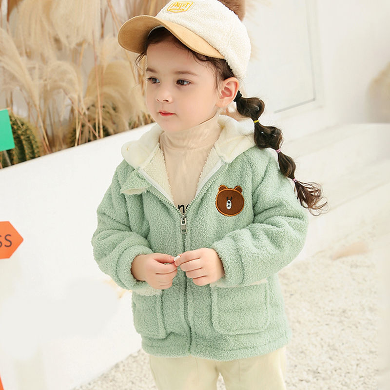 Children's autumn and winter coat cloud woolen short plush Korean foreign style baby warm lamb wool top for boys and girls
