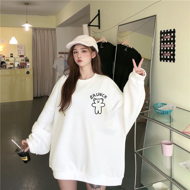 White sweater winter women's Korean loose large round neck casual Pullover coat cute student Fashion Top