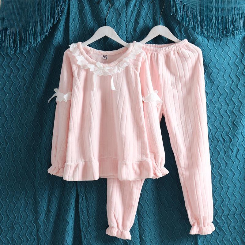 Coral velvet pajamas female autumn winter Korean Edition students lovely and sweet flannel thickened spring and autumn Princess wind winter suit