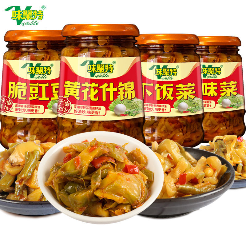 味聚特爽口脆豇豆麻辣下饭菜香辣黄花什锦罐装四川开味菜328g瓶装