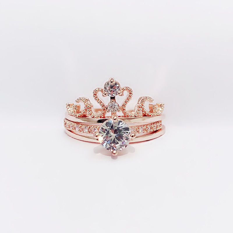 Crown ring female two in one net red couple ring Japanese and Korean Chaozhou student ring open index finger ring