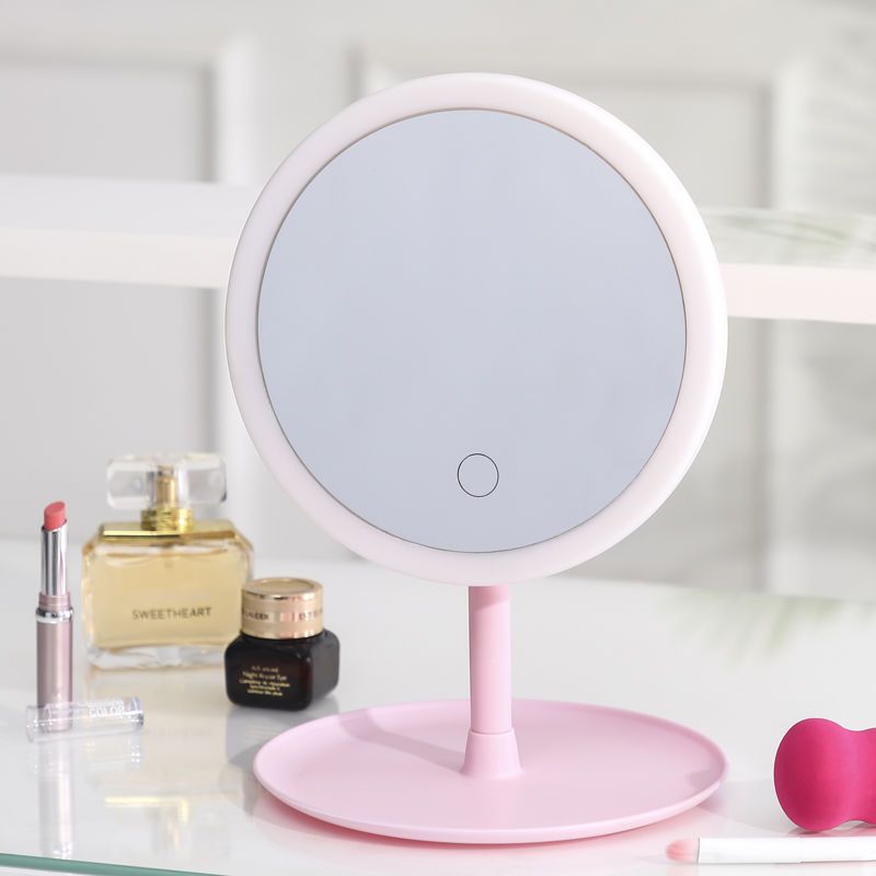 Make up mirror Mini desktop LED light smart desktop portable ins net red girl beauty mirror luminous belt lamp mirror