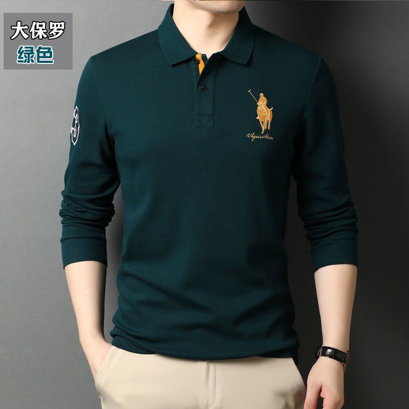 Men's authentic long sleeve 100% cotton heavy Paul polo shirt pony logo T-shirt autumn foreign trade factory loose