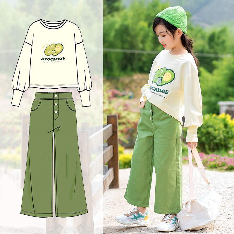 女童秋裝新款套裝中大童春秋闊腿褲兒童洋氣十二歲女孩衣服兩件套