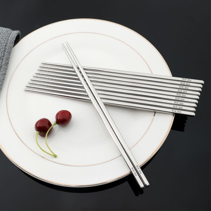 Food grade 304 stainless steel chopsticks household antiskid, anti scalding and anti mildew alloy iron square quick son household tableware