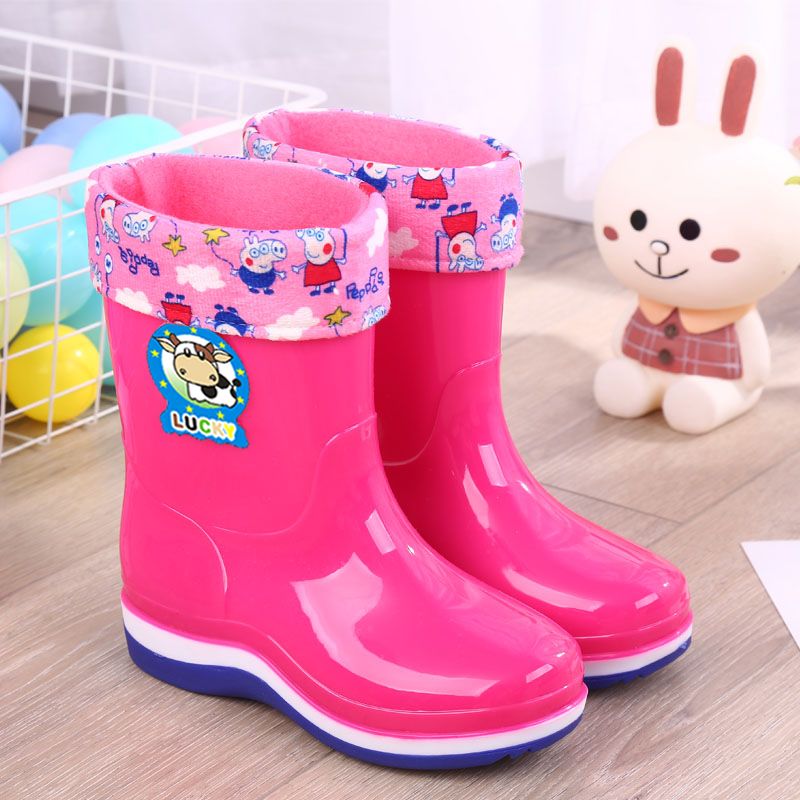2-10 years old water shoes plush cartoon children's rain shoes cute men's and women's rubber shoes non slip waterproof snow boots for middle and large children