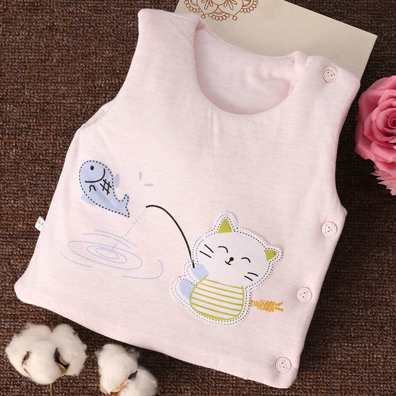 Newborn baby quilted warm vest autumn and winter vest male and female baby round neck shoulder button side open sleeveless cute top