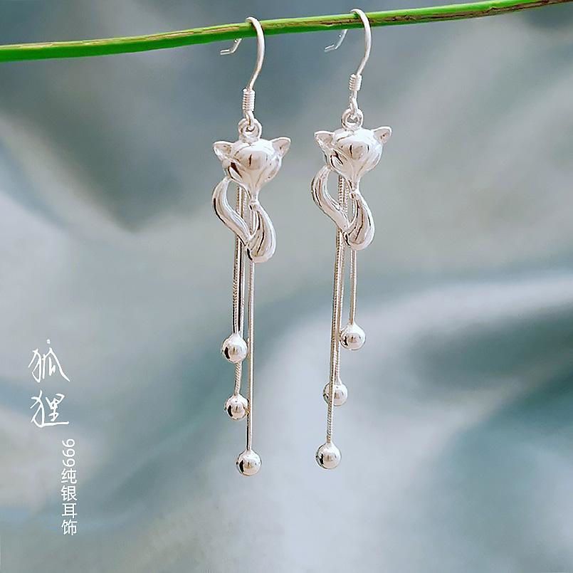 s999纯银耳环韩国长款流苏耳坠简约气质个性超仙银耳线冷淡风银饰