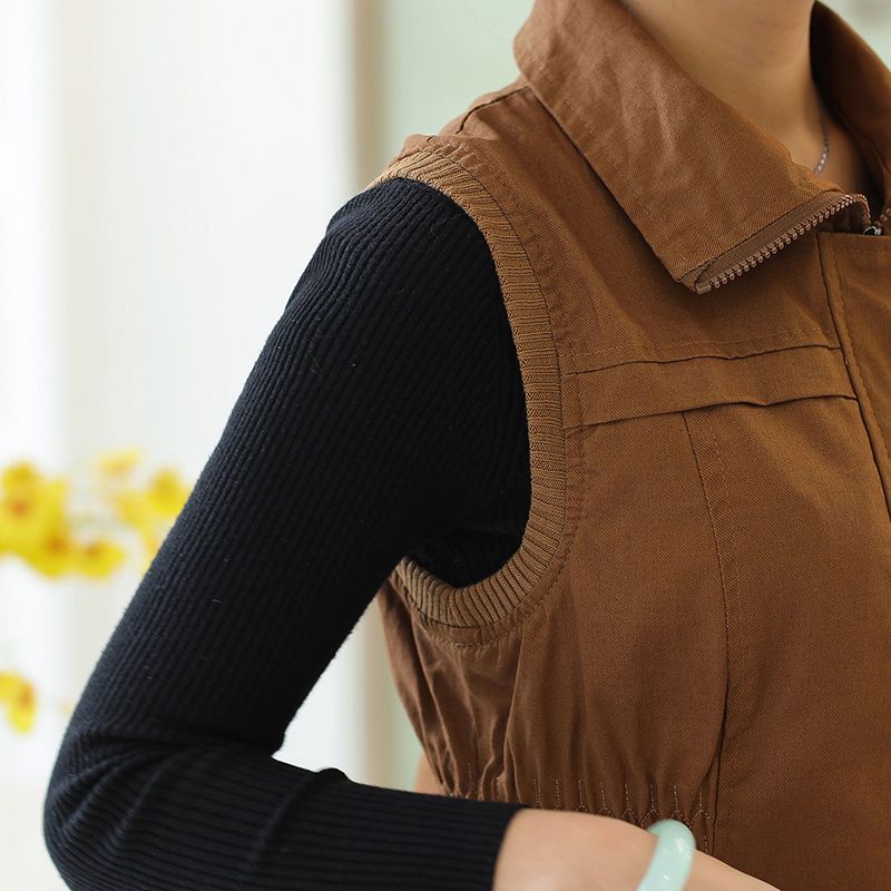 Middle-aged and elderly women's spring and autumn waistcoat jacket mid-length mother's clothing large size pure cotton ladies waistcoat vest shoulder vest