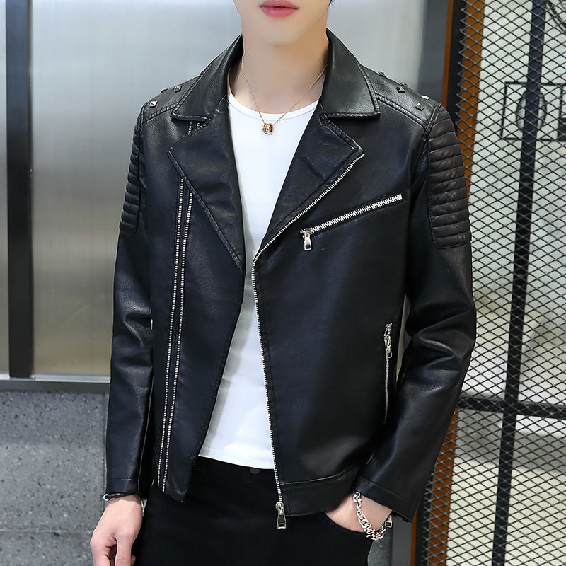 Leather Men's leisure motorcycle leather coat Korean fashion handsome leather jacket men's Lapel PU leather