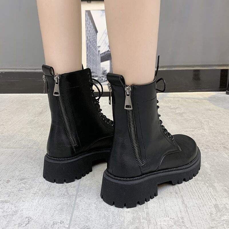 厚底马丁靴女英伦风2020冬季新款网红百搭ins后跟双拉链短靴女潮