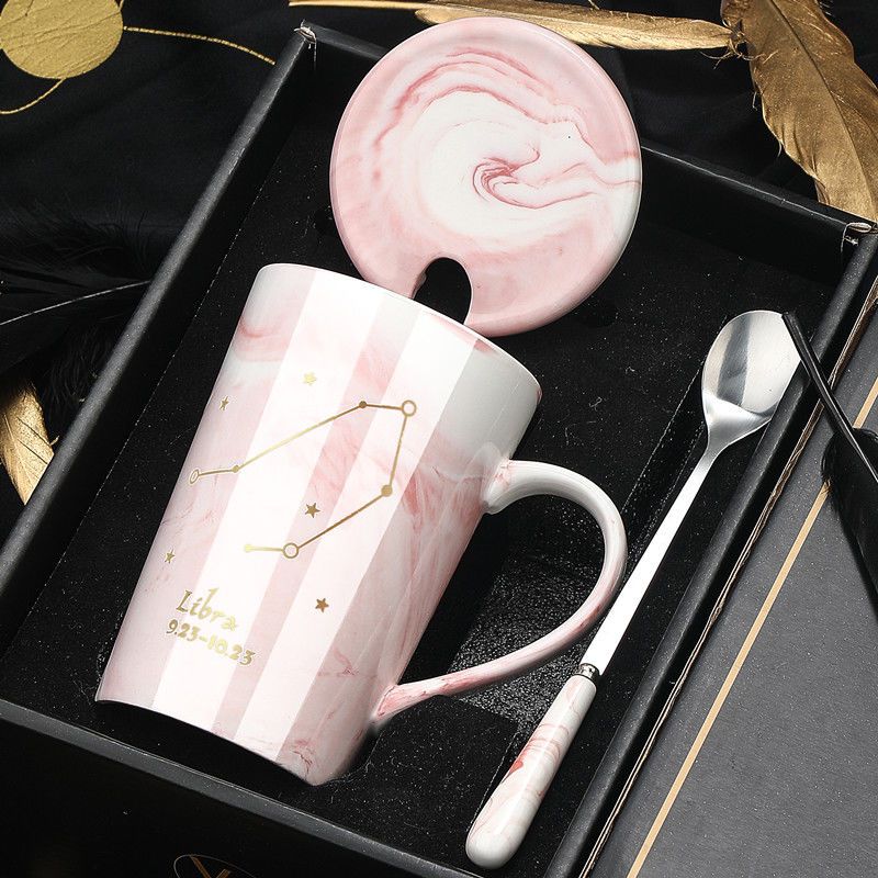 Creative constellation cup ceramic mug with lid spoon fashion lovers drinking cup household coffee cup men and women's tea cup