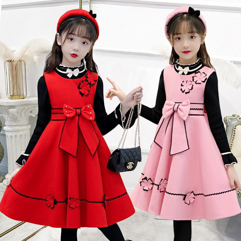 Girl's dress new children's woolen vest skirt children's dress Princess Dress Korean foreign style suit autumn and winter skirt