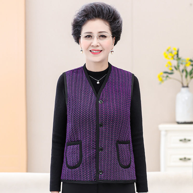 Middle-aged and elderly autumn and winter women's plus velvet thickened warm vest mother's cotton vest vest vest for the elderly